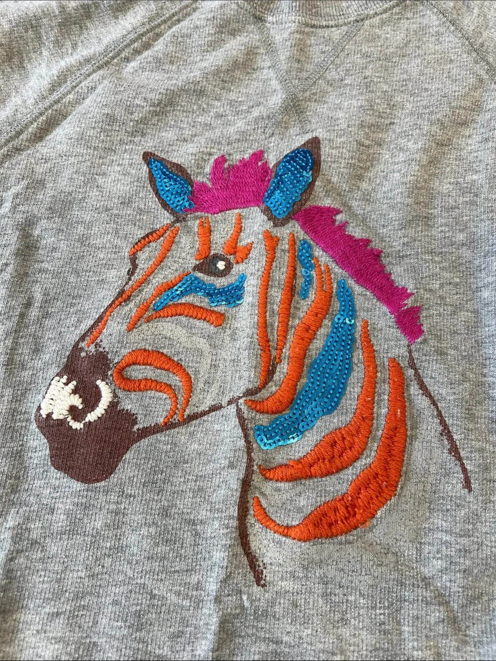 Mini Boden long line sweatshirt dress colorful sequin embroidered zebra 9-10